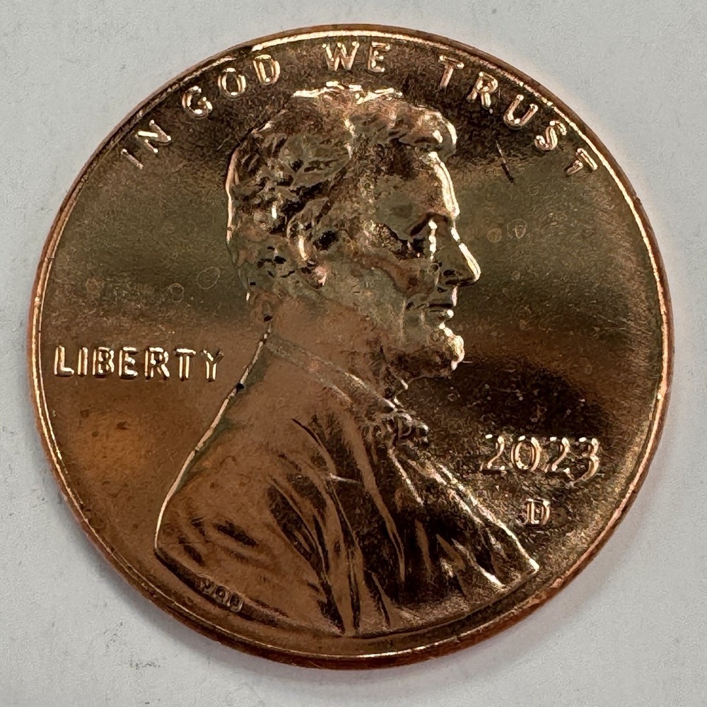 2023 D Lincoln Cent Penny Uncirculated Shield Reverse Carbon Spots